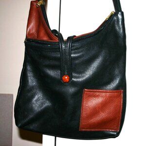 SHOULDER BAG 100% SOFT ITALIAN LEATHER TWO-TONED HANDCRAFTED IN CLEVELAND, OH
